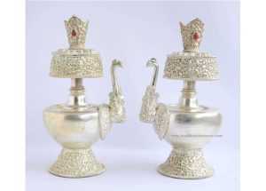 9" Tibetan Bhumpa Set (Oxidized Copper, Silver Plated) - Side