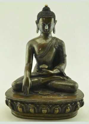Oxidized Copper 14" Shakyamuni Buddha Statue (Made in Patan) - Front