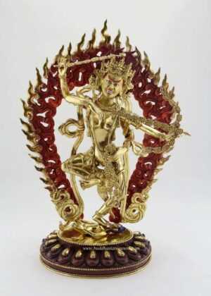Gold Gilded 15" Dancing Red Tara Statue (Kurukulla) - Front