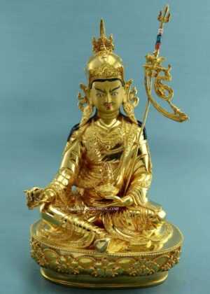 Fully Gold Gilded 14.5" Guru Rinpoche Statue (Padmasambhava) - Front