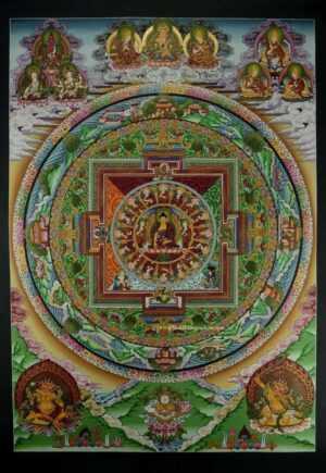 Shakyamuni Buddha Mandala Thangka Painting 32.5" x 23.5" (24k Gold Detailing) - Gallery