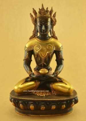 Oxidized Copper 10.25" Amitabha Buddha Statue (24k Gold Gilded) - Front