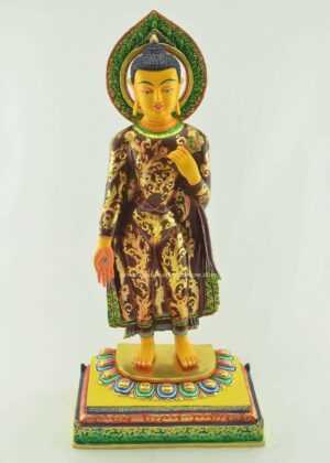 Multicolored 19" Standing Shakyamuni Buddha Statue 24k Gold Detailing, Removable Frame - Gallery