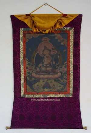 White Tara Tibetan Thangka Painting 50.25" x 32.75" (Silk Brocade Frame) - Gallery
