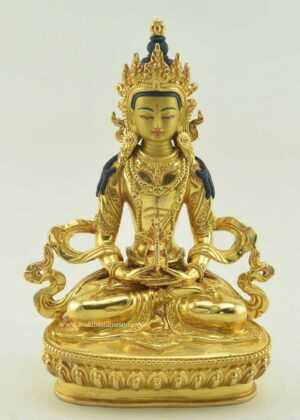 Fully Gold Gilded 8.5" Amitayus Statue (24k Gold) - Front