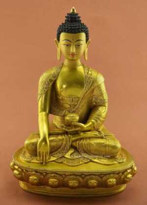Fully Gold Gilded 13.5" Shakyamuni Buddha Statue - Front