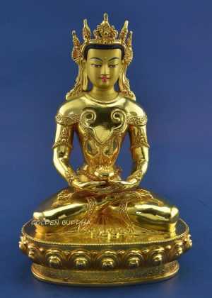 Fully Gold Gilded 10.5" Crowned Amitabha Buddha Statue - Gallery