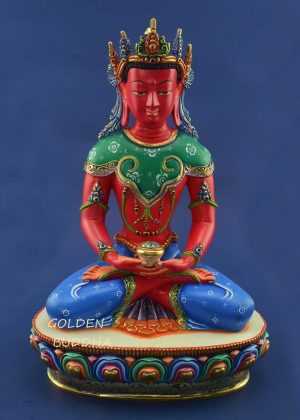 Multicolored 10.5" Amitabha Buddha Statue Partly Gilded 24k Gold - Gallery