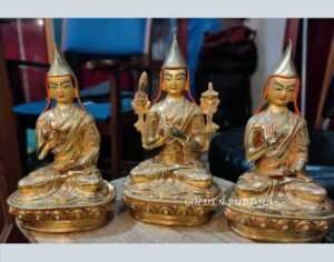 Je Tsongkhapa Statue Set, Fully Gold Gilded 8", Fire Gilded 24k Gold Finish - Gallery