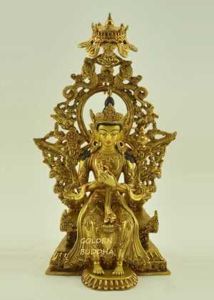 Fully Gold Gilded 12" Maitreya Statue, Future Buddha, Handmade - Gallery