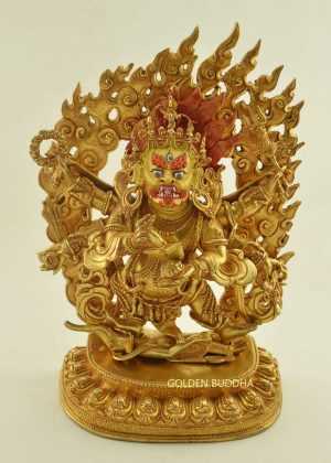 Fully Gold Gilded 12.5" Black Mahakala Statue, 24K Gold - Gallery