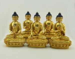 Fully Gold Gilded 8.5" Five Dhyani Buddha Statues (Handmade) - Gallery