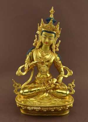 Fully Gold Gilded 13.5" Tibetan Dorje Sempa Statue, Fire Gilded Finish, Handmade - Gallery