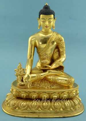 Fully Gold Gilded 10.75" Medicine Buddha Statue (Handmade) - Gallery