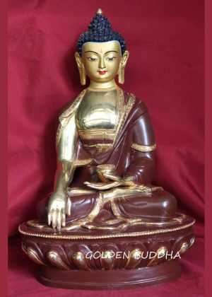 Gold Gilded 12" Shakyamuni Buddha Statue (Antique Finish) - Front