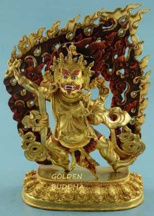 Partly Gold Gilded 12" Wrathful Vajrapani Statue, Chana Dorje, Handmade - Gallery