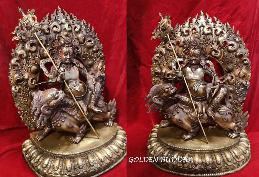 Nepali Yellow Jambhala Statue with Antique Copper Finish