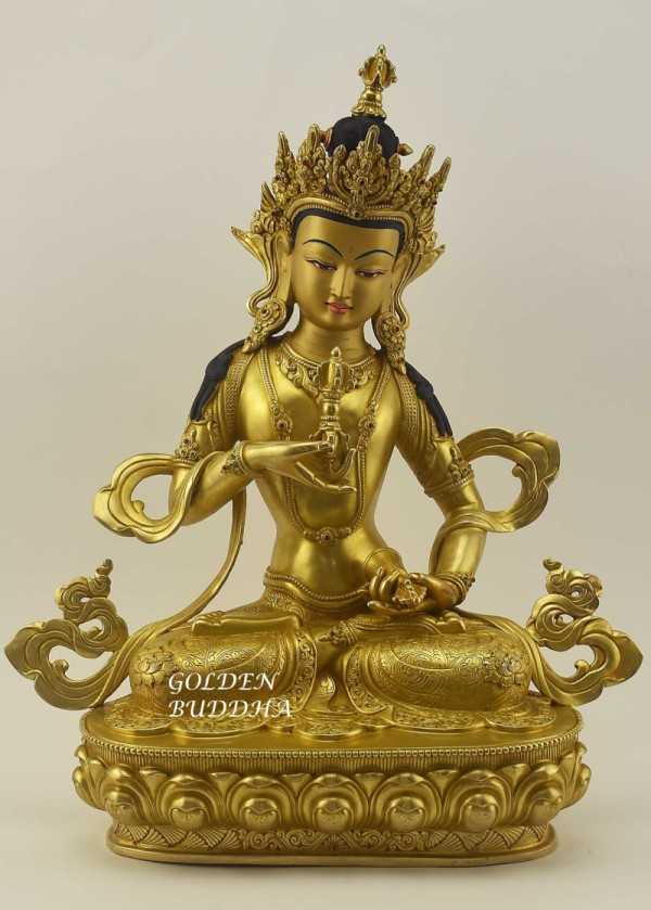 Fully Gold Gilded Vajrasattva Statue 14 inch, Handmade, Fire Gilded in 24K Gold, (Dorje Sempa) - Buddhist God of Karma Purification