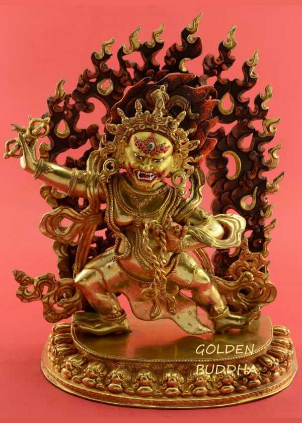 Partly Gold Gilded 13.25" Wrathful Vajrapani Statue, Chana Dorje, Handmade - Fierce Buddhist Deity