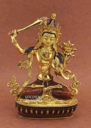 8.5" Handmade Manjushri Statue, Traditional Sculpture, Fine Details, Made in Patan, Nepal - Gallery