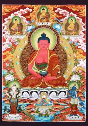 Masterpiece Amitabha Thangka Painting, 24k Gold Detail, 34.25" x 25" (Custom Order) - Gallery