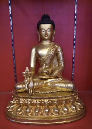 Fully Gold Gilded 18" Medicine Buddha Statue - Gallery