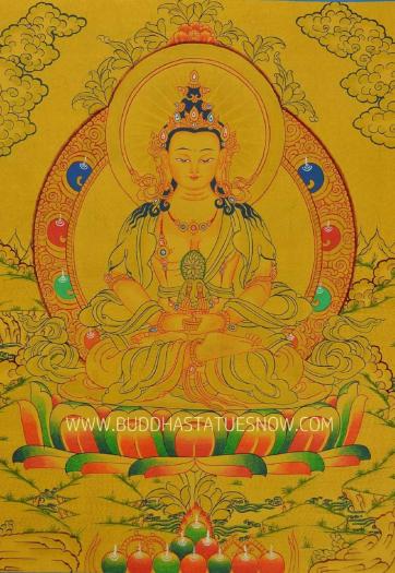Aparmita Tibetan Thangka Painting 15.25" x 12" (Hand Painted) - Front w/o Border