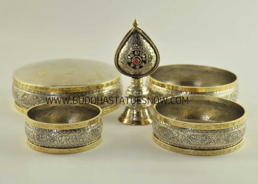 Tibetan Mandala Set 9.75" White Metal, Brass Rings (Semiprecious Stones) - Parts