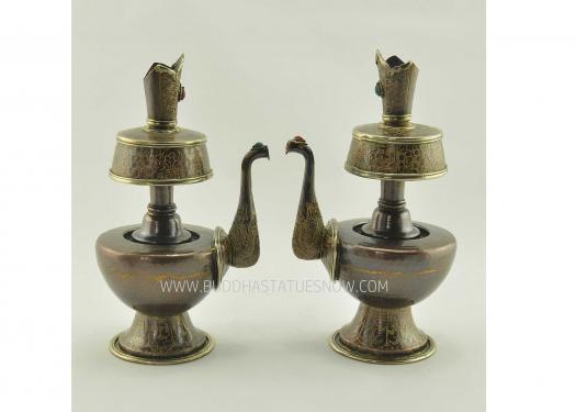 8" Tibetan Bhumpa Set Oxidized Copper, Brass Rings w/Semiprecious Stones - Gallery