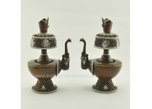 9" Tibetan Bhumpa Set Antiquated Copper w/Silver Plating, Stones - Gallery