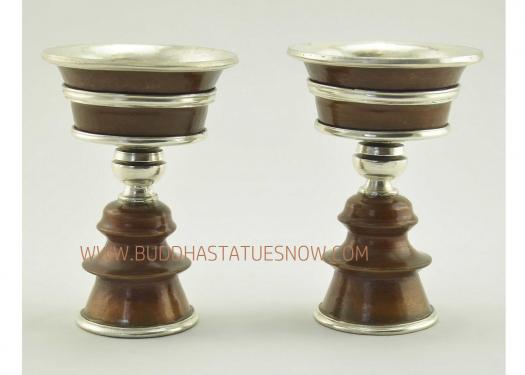 4.25" Tibetan Butter Lamps Set Antiquated Copper w/Silver Plating - Gallery