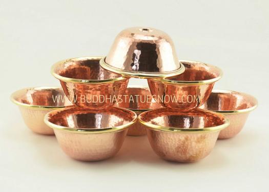 4" Tibetan Offering Bowls Handmade Copper Alloy w/Brass Rings - Gallery