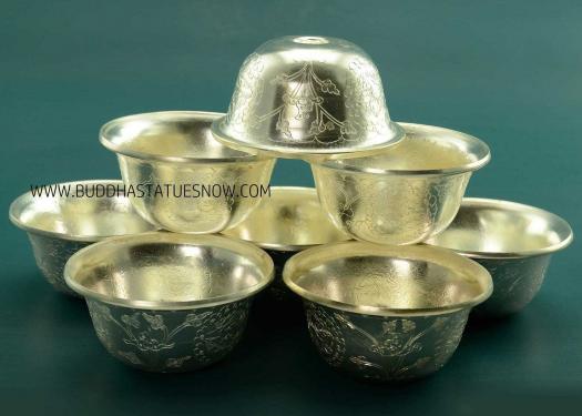 3.5" Set of Eight Offering Bowls, Fully Silver Plated, Fine Hand Carvings - Gallery