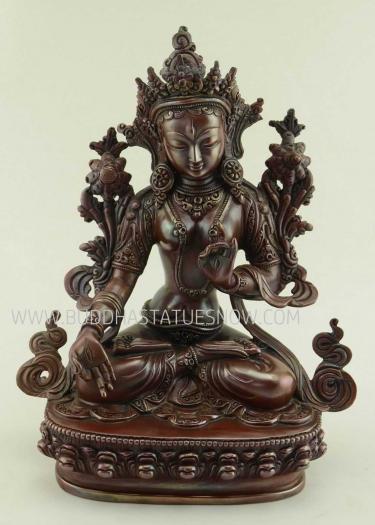 Oxidized Copper 9.5" Cintachakra Statue, 7 Eyed Tara, Handmade - Gallery