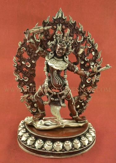 Oxidized Copper 14" Ekajati Statue w/Silver Plating (Handmade) - Front