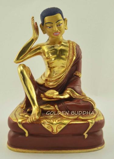 Partly Gold Gilded 7" Guru Milarepa Statue, Handmade - Gallery