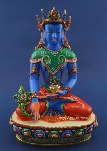 Multicolored 10.5" Blue Medicine Buddha Statue Handmade - Gallery