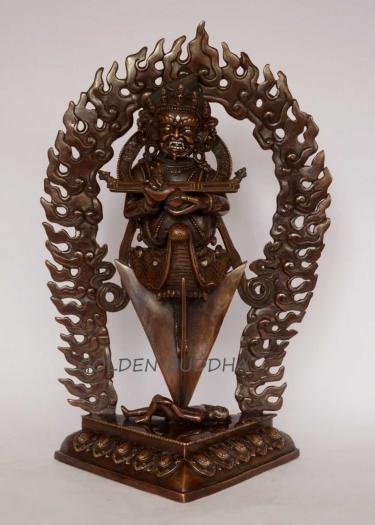 Oxidized Copper 13.25" Panjarnata Mahakala Statue w/Phurba (Silver Plated) - Gallery