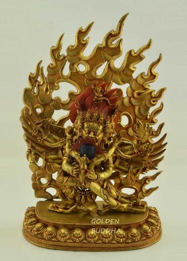 Fully Gold Gilded 16" Vajrakilaya Statue, Dorje Phurba, Removable Frame - Gallery