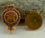 Dharma Wheel Ghau Pendant 45mm, Gold Plated Silver, Embedded Coral and Turquoise - Opened