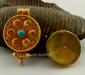 OM MANI PADME HUM Ghau Pendant 46mm, Gold Plated Silver, Turquoise - Opened