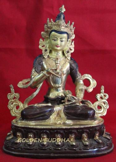 Partly Gold Gilded 12" Vajrasattva Sculpture, Hand Face Painted, 24K Gold Finish - Gallery