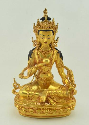 Gold Plated 12.5" Ksitigarbha Bodhisattva Statue, Beautiful Engravings, Handmade - Gallery