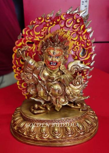 Fully Gold Gilded 10" Wrathful Bernagchen Mahakala Statue, Fire Gilded in 24K Gold - Gallery