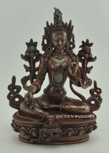 Oxidized Copper 8.5" Tibetan Dolma Statue, Fine Hand Carved Detail - Gallery