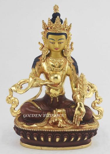 Partly Gold Gilded 9" Ksitigarbha Sculpture, Beautiful Hand Carved Engravings, Fire Gilded - Gallery