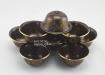 2.75" Set of Eight Tibetan Offering Bowls, Oxidized Copper, Fire Gilded 24k Gold Detailing - Upper View