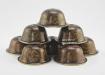 2.75" Set of Eight Tibetan Offering Bowls, Oxidized Copper, Fire Gilded 24k Gold Detailing - Exterior