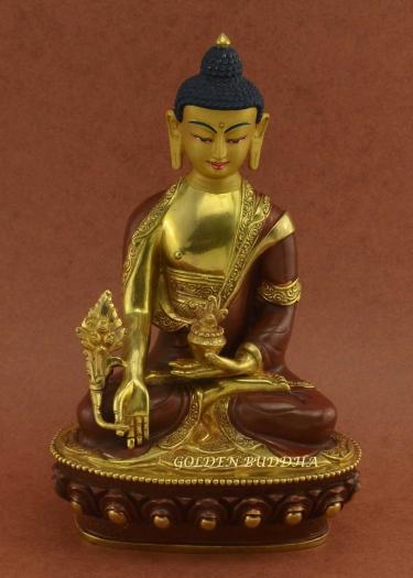 Gold Gilded 8.25" Healing Buddha Sculpture, Fire Gilded 24k Gold Finish, Hand Face Painted - Gallery