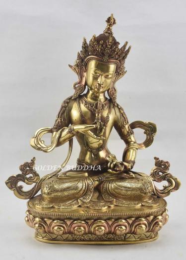 Copper Vajrasattva Statue 14", Price Includes Gold Face Painting and 24k Gold Finish - Gallery